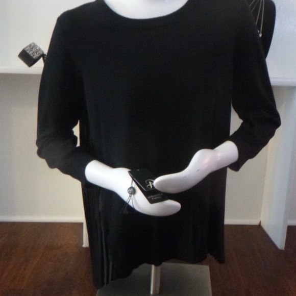 ADRIANNA PAPELL PLEATED WOVEN BACK SWEATER TOP M BLACK - Picture 3 of 16